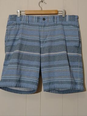 Tommy Bahama Men Shorts 9" Blue Striped Cotton Beach Resort Summer Casual